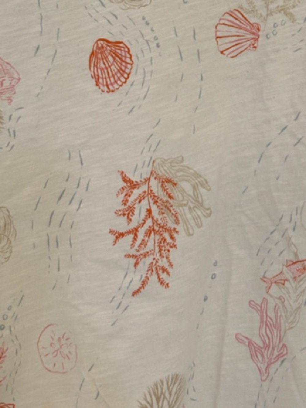 LOFT White Short Sleeve Cotton Tee with Coral & Shell Motif XL - Picture 4 of 5